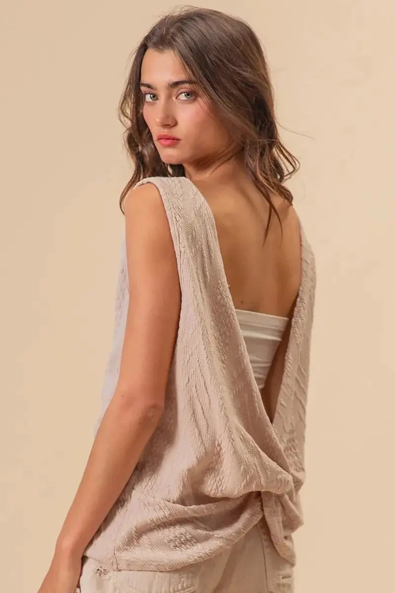 BiBi Textured Sweater Knit Twist Back Sleeveless Top - Love Salve